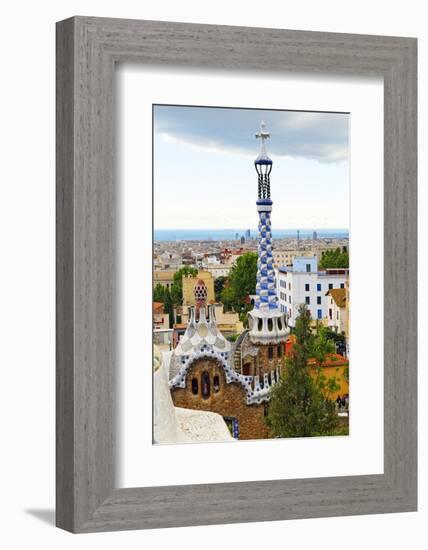 White and Blue Tower, Park Guell, Barcelona, Spain-George Oze-Framed Photographic Print