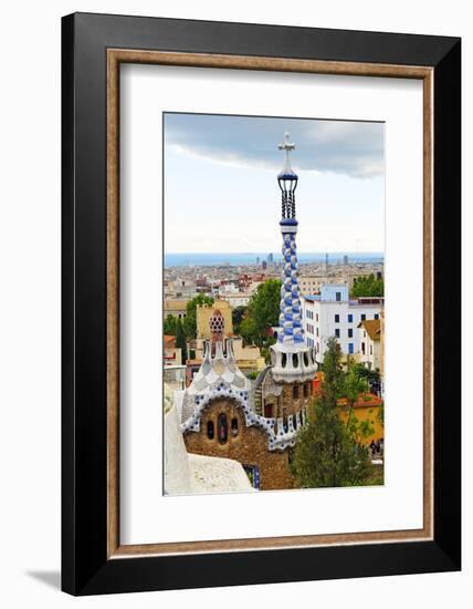 White and Blue Tower, Park Guell, Barcelona, Spain-George Oze-Framed Photographic Print