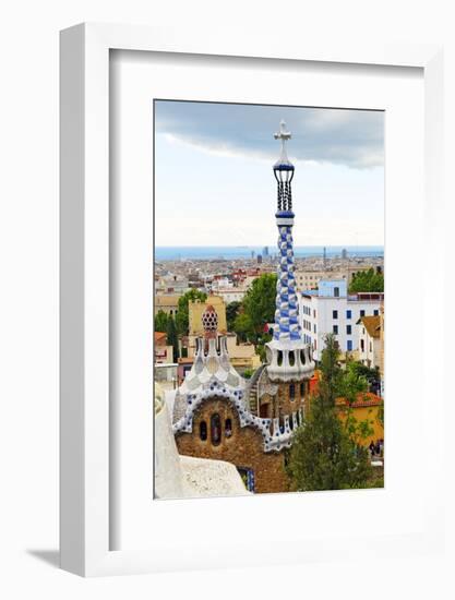 White and Blue Tower, Park Guell, Barcelona, Spain-George Oze-Framed Photographic Print