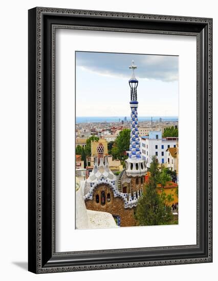 White and Blue Tower, Park Guell, Barcelona, Spain-George Oze-Framed Photographic Print