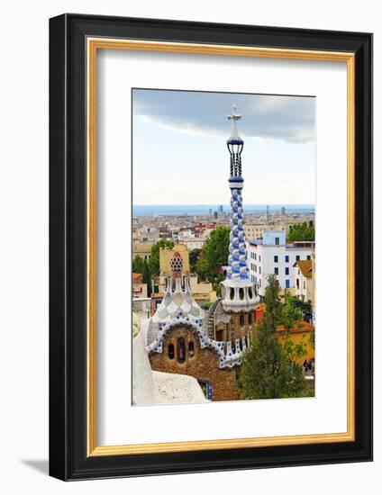 White and Blue Tower, Park Guell, Barcelona, Spain-George Oze-Framed Photographic Print