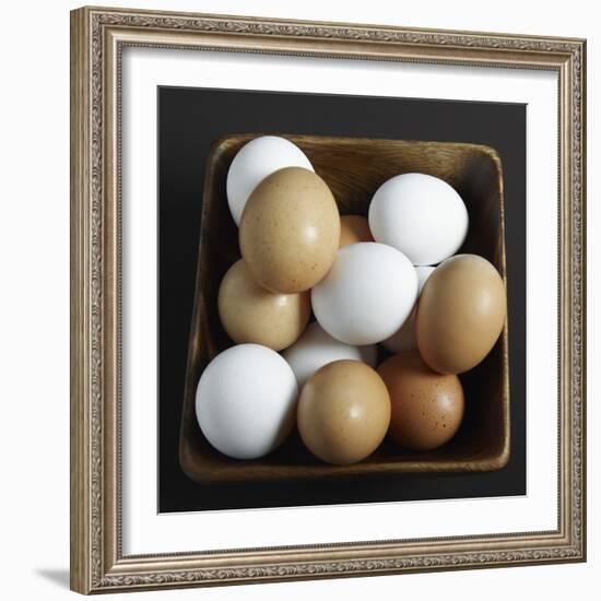 White and Brown Eggs in Basket-John Wilkes-Framed Photographic Print