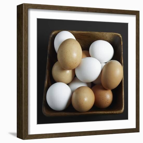 White and Brown Eggs in Basket-John Wilkes-Framed Photographic Print