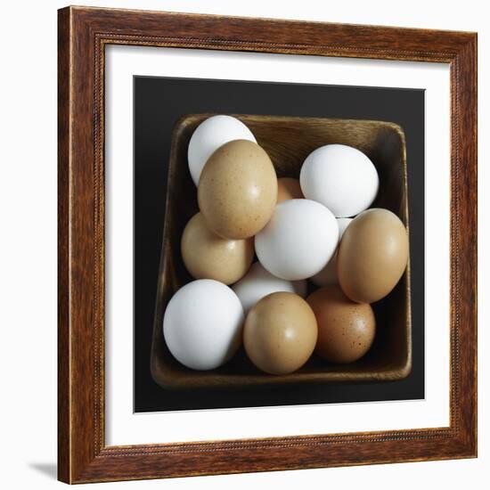 White and Brown Eggs in Basket-John Wilkes-Framed Photographic Print