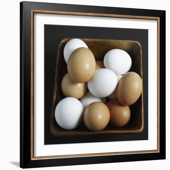 White and Brown Eggs in Basket-John Wilkes-Framed Photographic Print