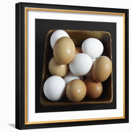 White and Brown Eggs in Basket-John Wilkes-Framed Photographic Print