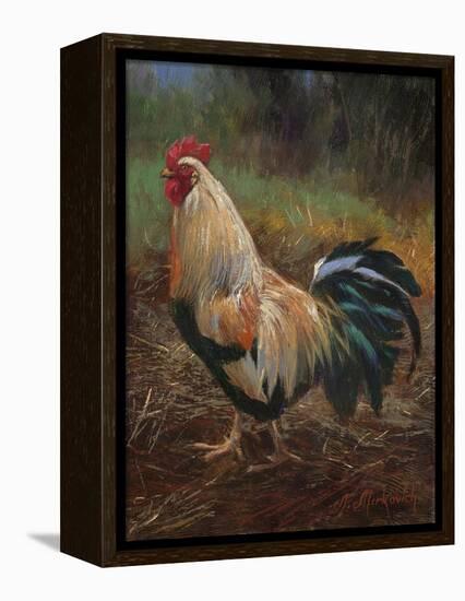 White And Green Rooster-Nenad Mirkovich-Framed Stretched Canvas