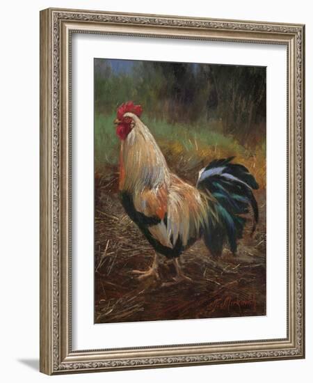 White And Green Rooster-Nenad Mirkovich-Framed Art Print