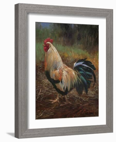 White And Green Rooster-Nenad Mirkovich-Framed Art Print