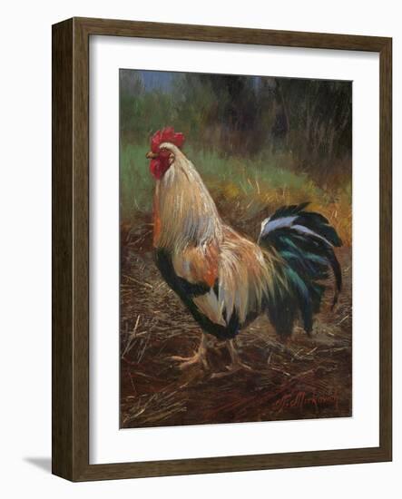 White And Green Rooster-Nenad Mirkovich-Framed Art Print