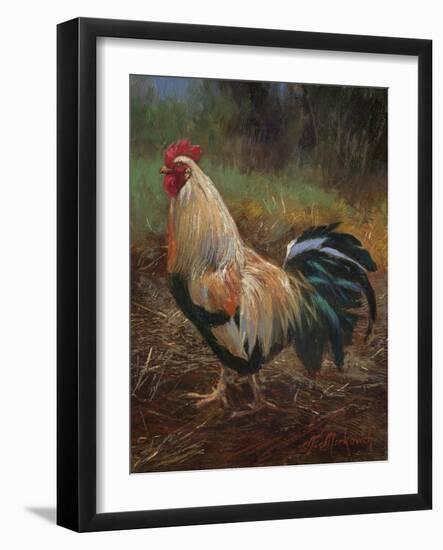 White And Green Rooster-Nenad Mirkovich-Framed Art Print