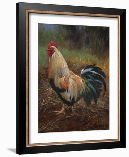 White And Green Rooster-Nenad Mirkovich-Framed Art Print