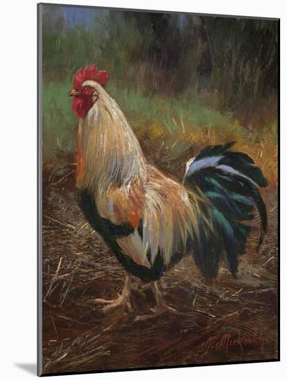 White And Green Rooster-Nenad Mirkovich-Mounted Art Print