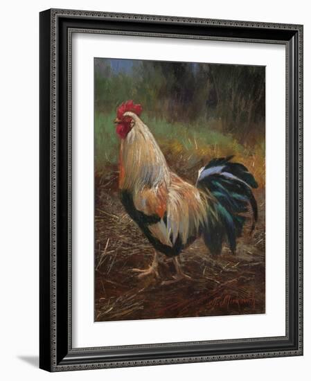 White And Green Rooster-Nenad Mirkovich-Framed Art Print