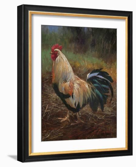 White And Green Rooster-Nenad Mirkovich-Framed Art Print