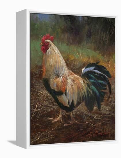 White And Green Rooster-Nenad Mirkovich-Framed Stretched Canvas