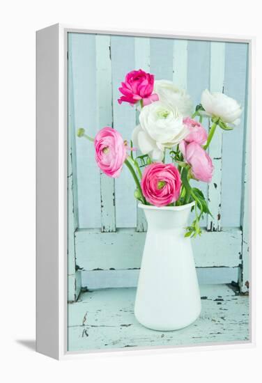 White and Pink Ranunculus Flowers-Anna-Mari West-Framed Premier Image Canvas