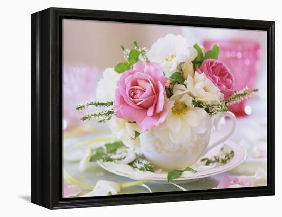 White and Pink Roses and Heather in a Cup-Friedrich Strauss-Framed Premier Image Canvas