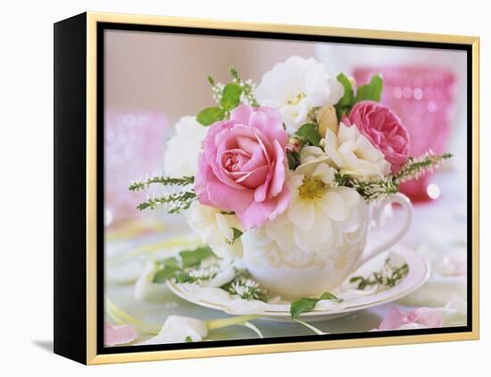 White and Pink Roses and Heather in a Cup-Friedrich Strauss-Framed Premier Image Canvas