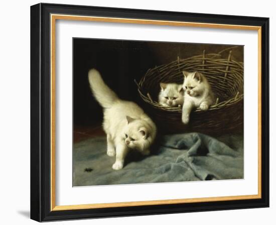 White Angora Kittens with a Beetle-Arthur Heyer-Framed Giclee Print