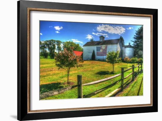 White Barn and Flag-Robert Goldwitz-Framed Photographic Print