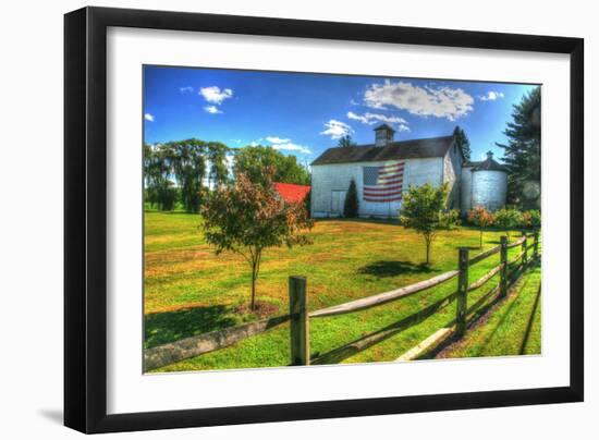 White Barn and Flag-Robert Goldwitz-Framed Photographic Print