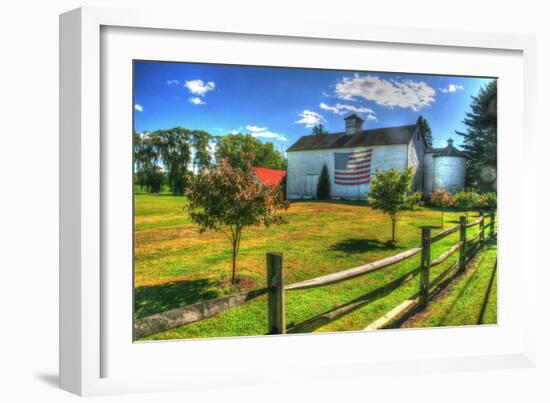 White Barn and Flag-Robert Goldwitz-Framed Photographic Print