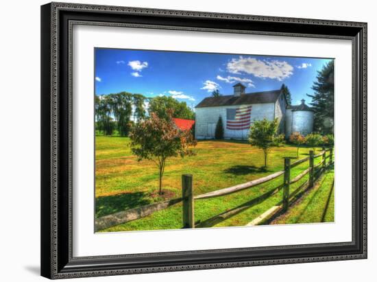 White Barn and Flag-Robert Goldwitz-Framed Photographic Print