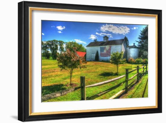 White Barn and Flag-Robert Goldwitz-Framed Photographic Print