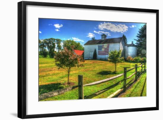 White Barn and Flag-Robert Goldwitz-Framed Photographic Print