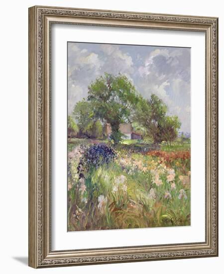 White Barn and Iris Field, 1992-Timothy Easton-Framed Giclee Print