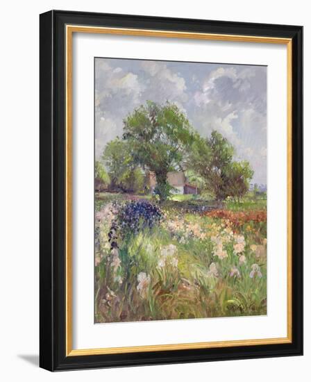 White Barn and Iris Field, 1992-Timothy Easton-Framed Giclee Print