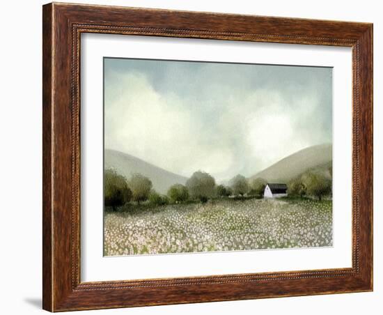 White Barn And Wildflowers-Leah Straatsma-Framed Art Print