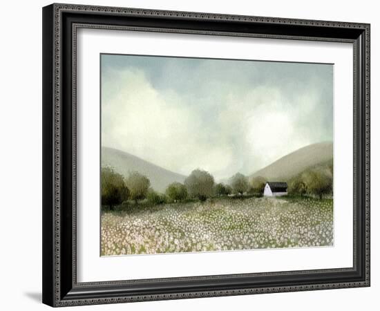 White Barn And Wildflowers-Leah Straatsma-Framed Art Print