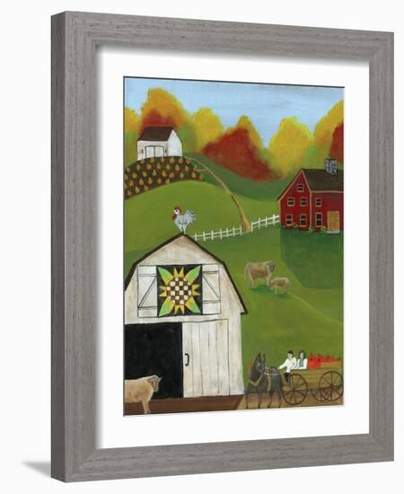 White Barn Pumpkin Picking-Cheryl Bartley-Framed Giclee Print