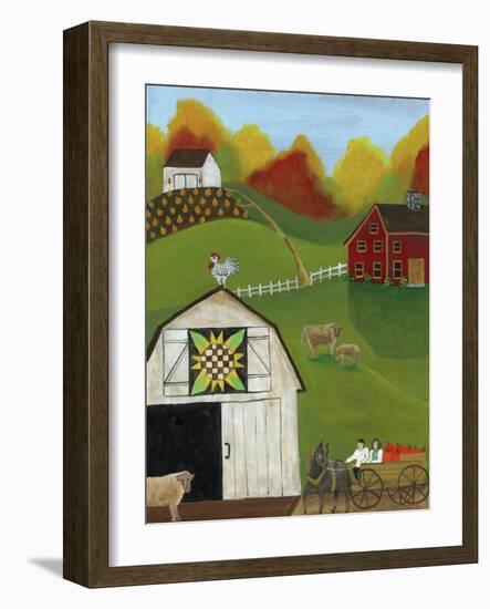 White Barn Pumpkin Picking-Cheryl Bartley-Framed Giclee Print