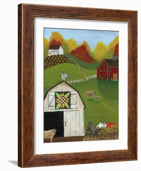 White Barn Pumpkin Picking-Cheryl Bartley-Framed Giclee Print