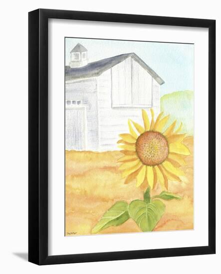 White Barn Sunflower-Cheryl Bartley-Framed Giclee Print