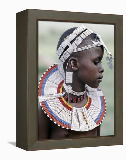 White Beadwork and Circular Scar on Cheek of This Maasai Girl, from the Kisongo Group-Nigel Pavitt-Framed Premier Image Canvas