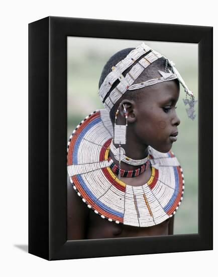 White Beadwork and Circular Scar on Cheek of This Maasai Girl, from the Kisongo Group-Nigel Pavitt-Framed Premier Image Canvas