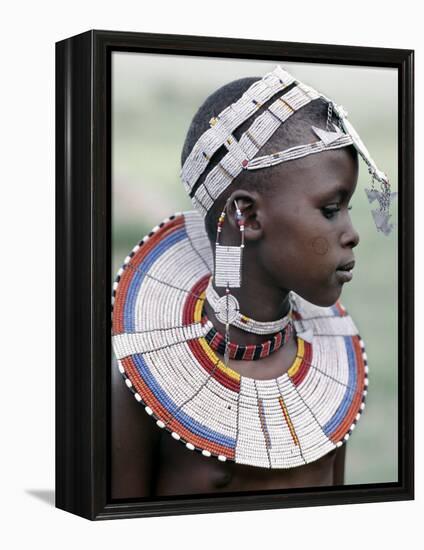 White Beadwork and Circular Scar on Cheek of This Maasai Girl, from the Kisongo Group-Nigel Pavitt-Framed Premier Image Canvas