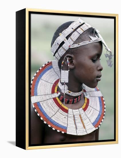 White Beadwork and Circular Scar on Cheek of This Maasai Girl, from the Kisongo Group-Nigel Pavitt-Framed Premier Image Canvas