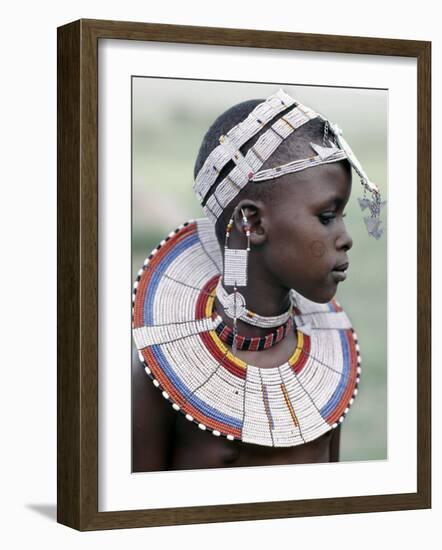 White Beadwork and Circular Scar on Cheek of This Maasai Girl, from the Kisongo Group-Nigel Pavitt-Framed Photographic Print