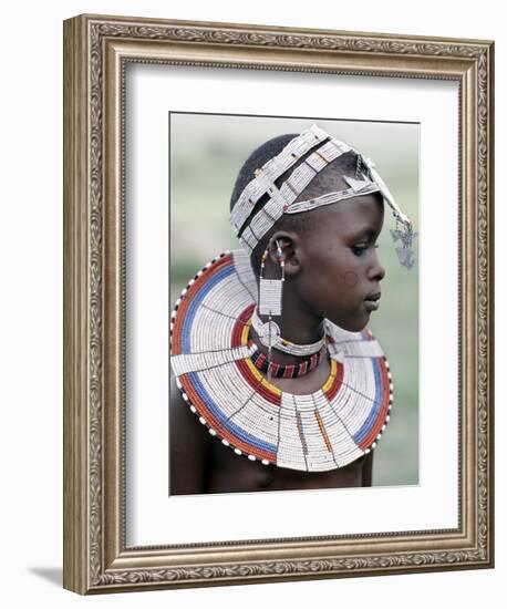 White Beadwork and Circular Scar on Cheek of This Maasai Girl, from the Kisongo Group-Nigel Pavitt-Framed Photographic Print