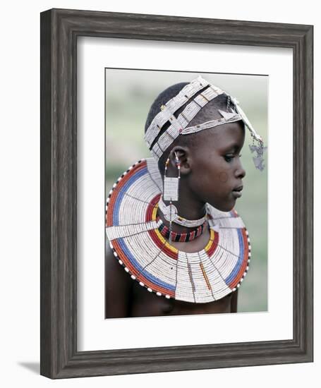 White Beadwork and Circular Scar on Cheek of This Maasai Girl, from the Kisongo Group-Nigel Pavitt-Framed Photographic Print