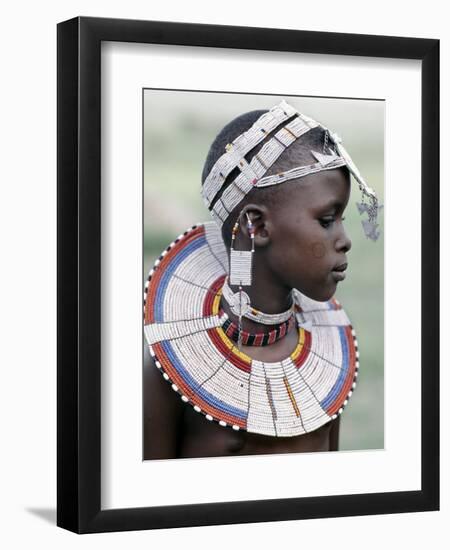 White Beadwork and Circular Scar on Cheek of This Maasai Girl, from the Kisongo Group-Nigel Pavitt-Framed Photographic Print