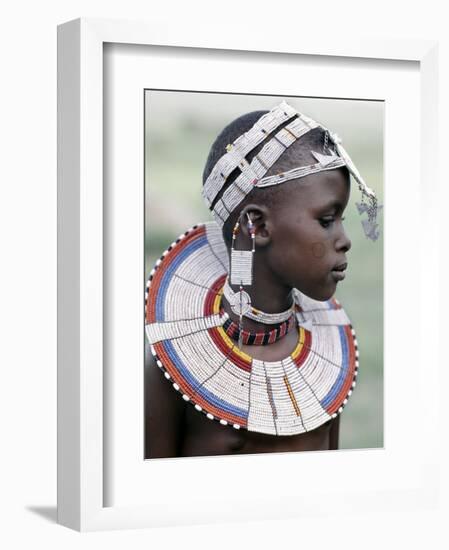 White Beadwork and Circular Scar on Cheek of This Maasai Girl, from the Kisongo Group-Nigel Pavitt-Framed Photographic Print