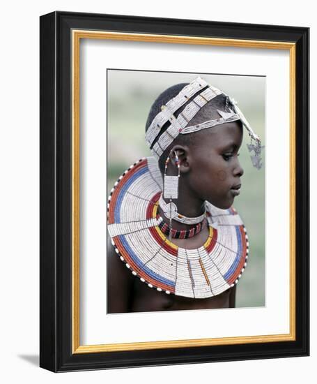 White Beadwork and Circular Scar on Cheek of This Maasai Girl, from the Kisongo Group-Nigel Pavitt-Framed Photographic Print