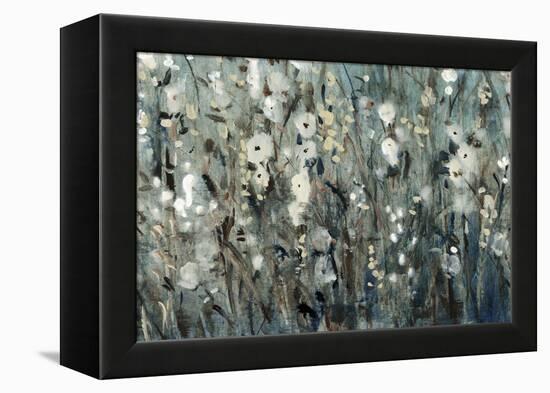 White Blooms with Navy I-Tim O'toole-Framed Stretched Canvas