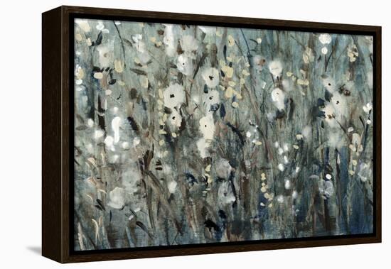 White Blooms with Navy I-Tim O'toole-Framed Stretched Canvas